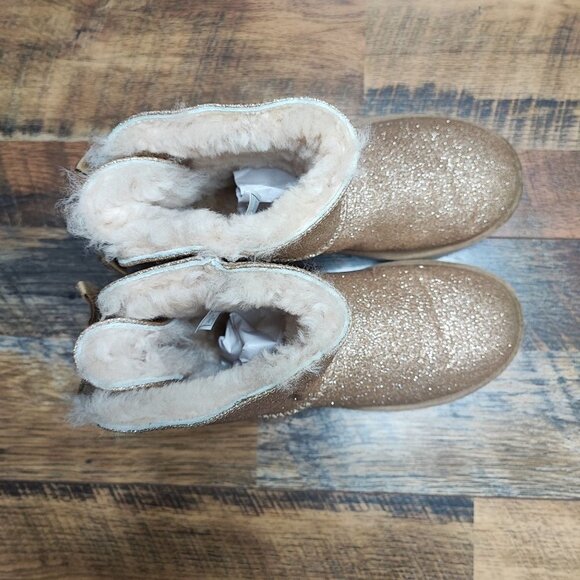 UGG Women's MIni Bailey Bow Sparkle Gold Glitter Boots Size 6 - Picture 4 of 8